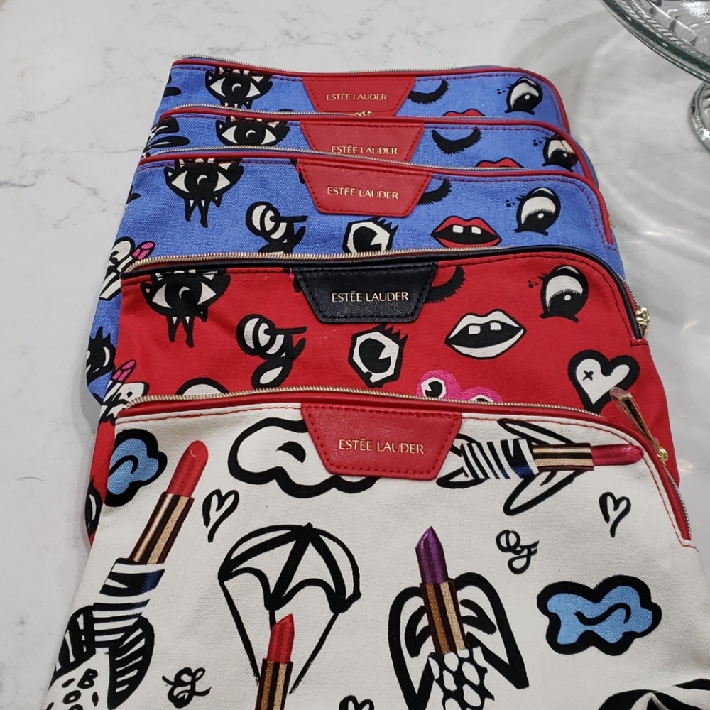 Set of 5 Estee Lauder Abstract Whimsical make up bags